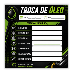 Adesivo Troca de Óleo - Formato 6x6 cm - Mínimo 500 peças